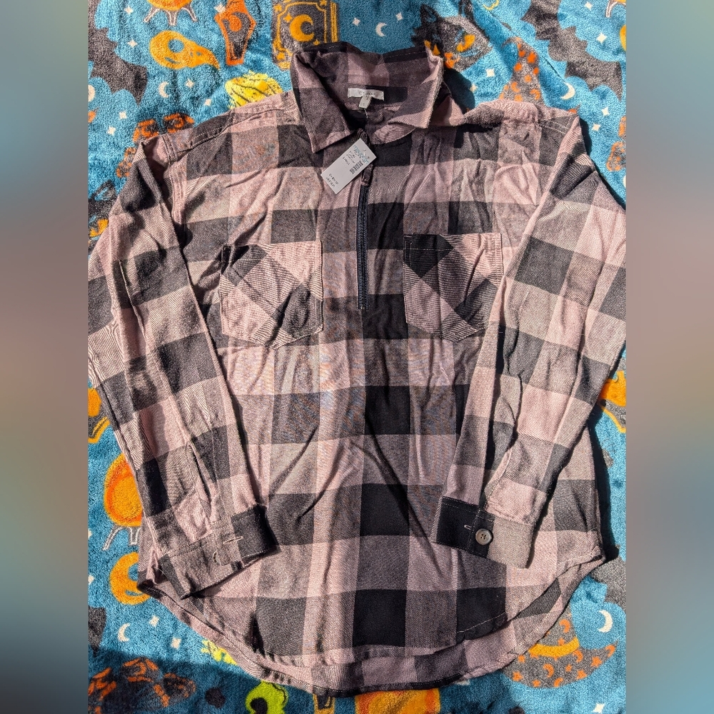 Maurices Pink and Black Plaid Button-Up Shirt